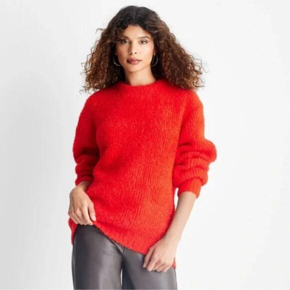 Future Collective Women's Crewneck Relaxed Teddy Sweater Red Size Medium - Picture 1 of 6